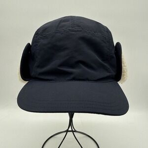 Lands' End Squall Sherpa Fleece Lined Hat L-XL‎ Navy Trapper Nylon Waterproof